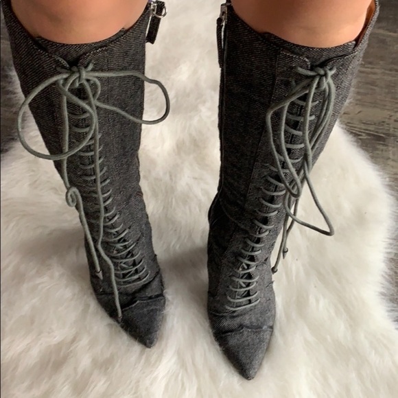 L.A.M.B. | Lace up knee high heeled boot - Picture 3 of 16